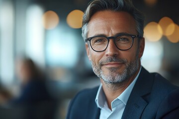 Fototapeta premium Experienced bank leader with a friendly smile in a professional environment.
