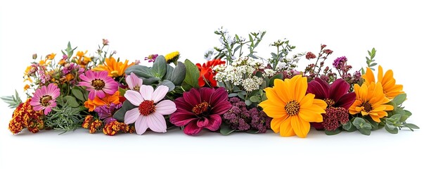 striking bouquet of flowers isolated on white, beautiful floral display, closeup photography, vivid colors