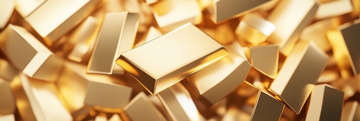 Shiny Golden Ingots in Geometric 3D Style Symbolizing Wealth and Success