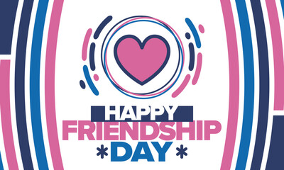 Happy Friendship Day in August. Friends love. Happy holiday, celebrated annual. Social unity. Forever together. Poster, greeting card, banner and background. Vector illustration