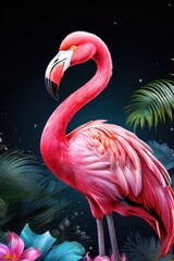 Fototapeta premium the AI Image Generator, A pink flamingo, stylized and artistic depiction, exotic bird in nature