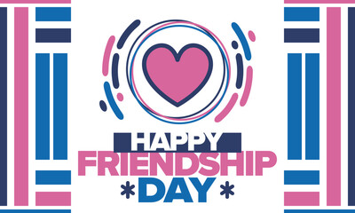 Happy Friendship Day in August. Friends love. Happy holiday, celebrated annual. Social unity. Forever together. Poster, greeting card, banner and background. Vector illustration