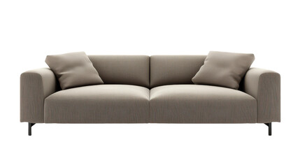 Contemporary Sofa with Clean Lines and Matching Cushions isolated on white background, PNG file, graphic resources