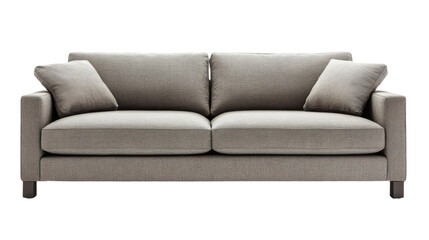 Contemporary Sofa with Clean Lines and Matching Cushions isolated on white background, PNG file, graphic resources