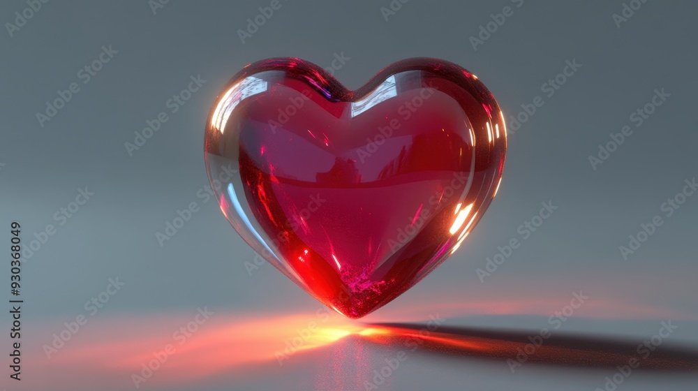 Poster a glossy red heart-shaped object reflecting light.