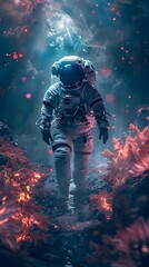 Fototapeta premium Astronaut Walking on an Alien Planet.