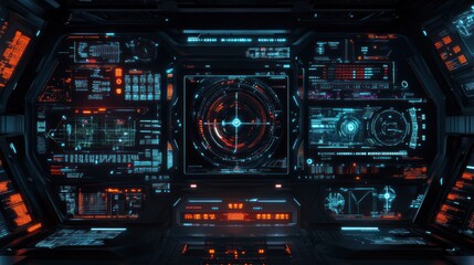 Obraz premium Futuristic Spaceship Cockpit with Detailed Displays