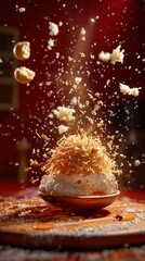 Obraz premium Sweet Dessert with Whipped Cream and Crunchy Topping.