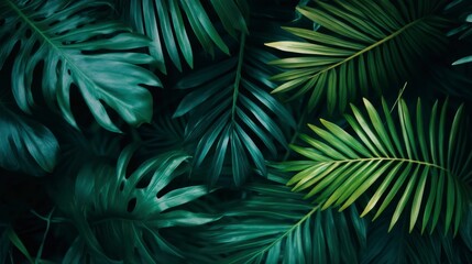 closeup nature view of green leaf and palms background. Flat lay, dark nature concept, tropical leaf , ai