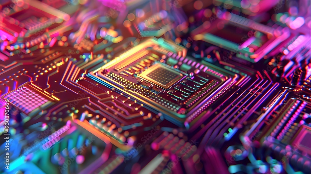 Poster a detailed image of integrated circuits designed for neuromorphic computing, highlighting advanced c