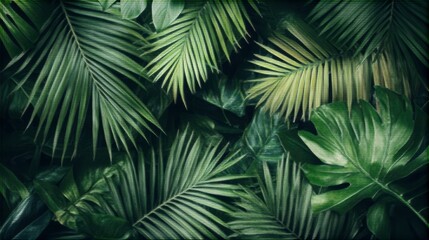 closeup nature view of green leaf and palms background. Flat lay, dark nature concept, tropical leaf , ai