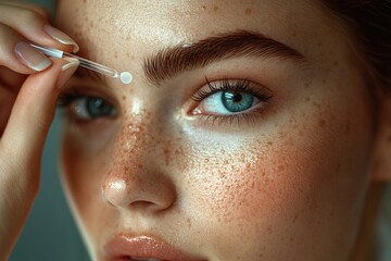 Obraz premium Skincare and Health Concept Woman with Eyedrops in Close-Up