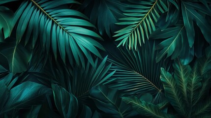 closeup nature view of green leaf and palms background. Flat lay, dark nature concept, tropical leaf , ai