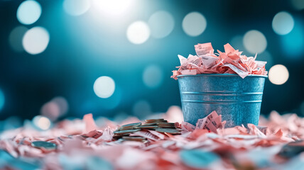 Bucket of Raffle Tickets and Coins with Bokeh Background - Fundraising and Charity Concept