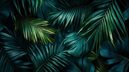 closeup nature view of green leaf and palms background. Flat lay, dark nature concept, tropical leaf , ai