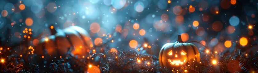 Naklejka premium Ghostly Garlands with Flickering Halloween Lights