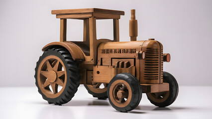Fototapeta premium Professionally crafted 3D wooden model of Multi-purpose tractor, with white background.