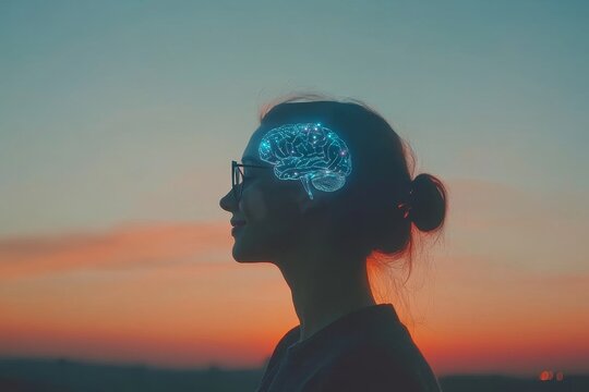 A woman with golden sparkles surrounding her face symbolizing inner beauty self reflection and the transformative power of embracing ones true self in a tranquil natural setting