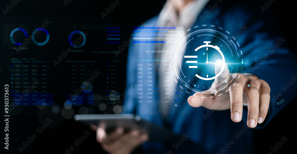 Poster working time management, reduce time to work in process, business planning, workflow planning and sc