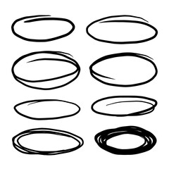 Hand drawn circle line scrible sketch set. round circles for message note mark design element and for bussiness element.