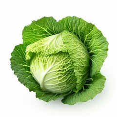 Fototapeta premium Fresh green cabbage isolated on a white background. Healthy eating concept.