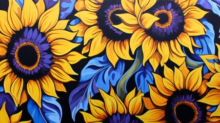 Abstract sunflowers in decorative floral background design, artistic and vibrant concept
