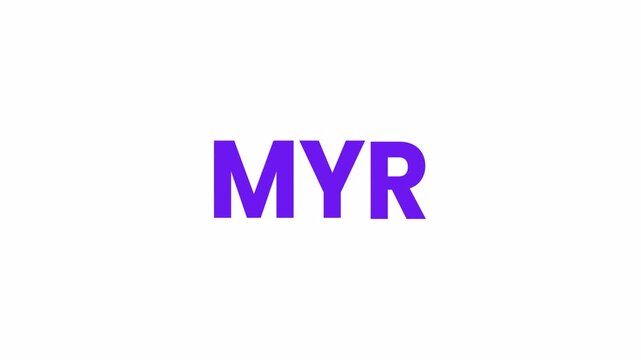 MYR Currency Text Animattion. Alpha matte with transparent background 4K resolution.
