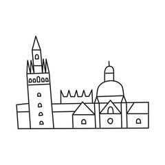 Doodle outline Seville Cathedral building isolated on white background.