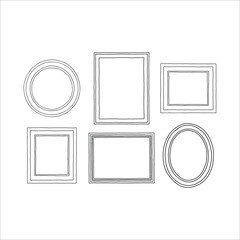 SIX PICTURE FRAMES, HAND DRAWING IN SIMPLE LINES, ONLY THE EDGE