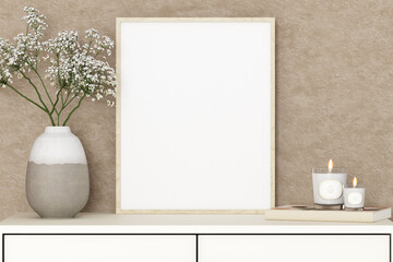 boho frame mockup, interior mockup, minimalist frame mockup, 3d render