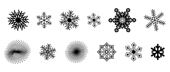 Silhouettes of Christmas snowflakes. Christmas decoration collection silhouette black filled vector Illustration icon.