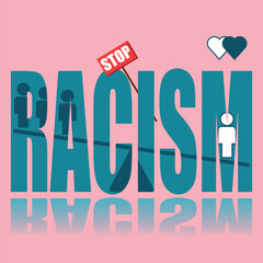 Racism poster. Vector poster on a social theme. Word racism on pink background with reflection.