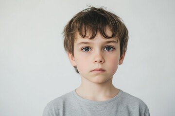 Portrait of a Sad Child Reflecting on Inner Struggles Against Plain Background