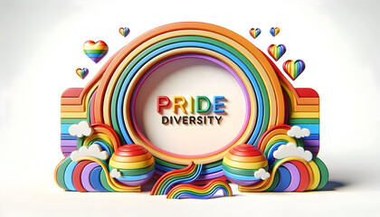 Fototapeta premium 3D Family Diversity Rainbow Frame with Pride Text - Inclusive LGBTQ+ Concept with Ample Copy Space