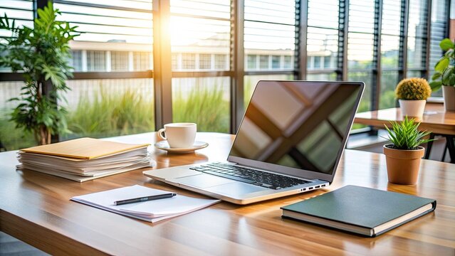 A professional workspace with a laptop, notebook, and policy documents, symbolizing the development and implementation of effective human resource management guidelines.