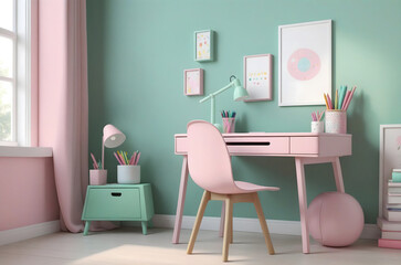 Pastel children study desk with colorful decor