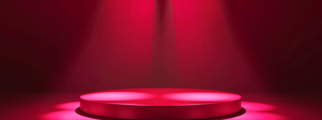 Red background podium light studio stage platform