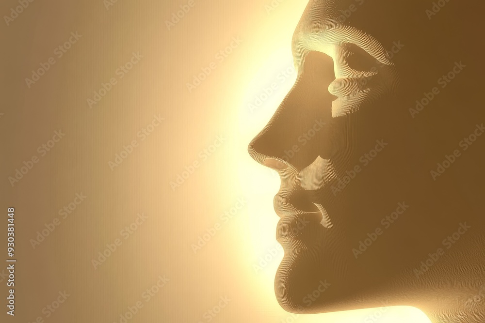 Poster profile of a man illuminated by a soft golden glow from the sun capturing a peaceful and contemplati