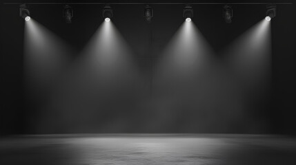 Blaxk and white style empty room style stage with highlighting lights