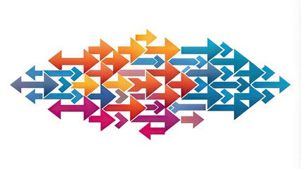 Arrows converge in a single direction, forming a bold, modern one-way vector illustration, symbolizing progress, direction, and movement on a clean, white background.