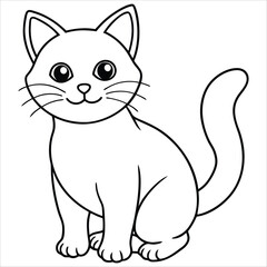 Cute fun kitten. Vector outline illustration, isolated on a white