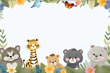 Fototapeta premium vector border template design with cute animals