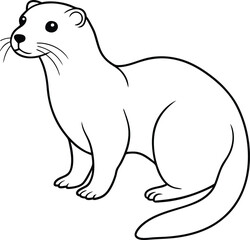 An outline illustration of an otter, floating on its back with its paws up, drawn with playful and smooth lines on a white background.