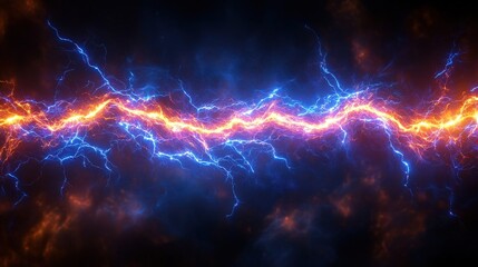 Abstract glowing electricity with blue and orange sparks