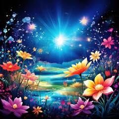 the AI Image Generator, Vibrant Wildflowers and Foliage Vector Art