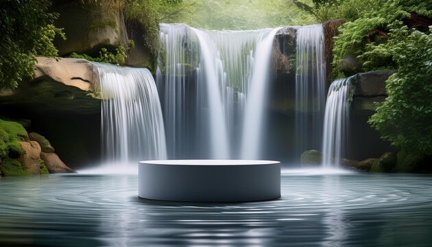 Waterfall Podium- A podium with water flowing down its sides like a waterfall, representing flow, clarity, and progress