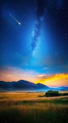 Fototapeta premium A beautiful night sky with a shooting star and a large, dark sky