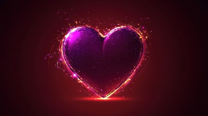A glowing purple heart shape with sparkles and light effects on a dark background.