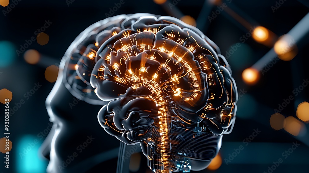 Poster a digital brain highlights the interconnected nature of ai, neural networks, and advanced technology