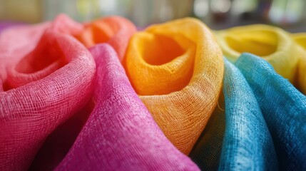 Close-up of a faric eing dyed in virant colors, showcasing the dyeing process in the textile industry.